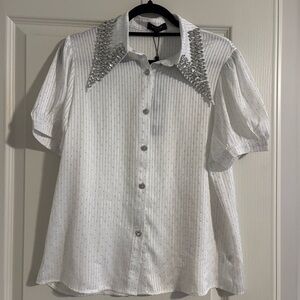 NWT Beulah Style White Rhinestone Blouse
